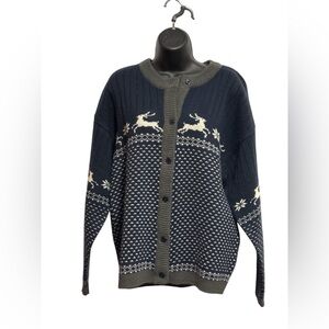 Vintage Great Lakes Navy and Gray Reindeer Cardigan